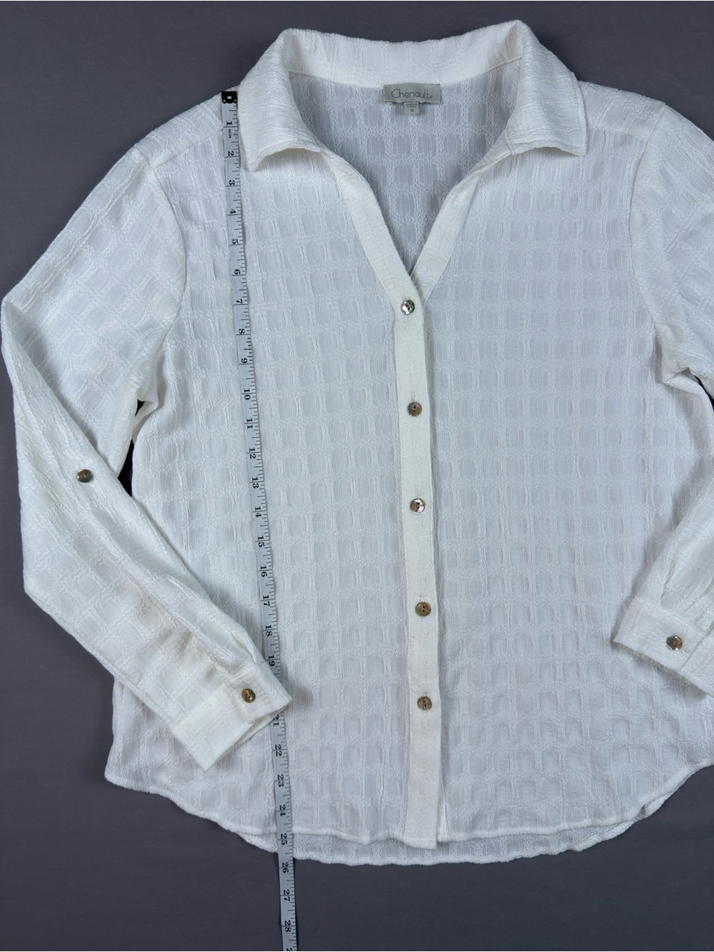 Chenault White Textured Long-Sleeve Button-Down Shirt